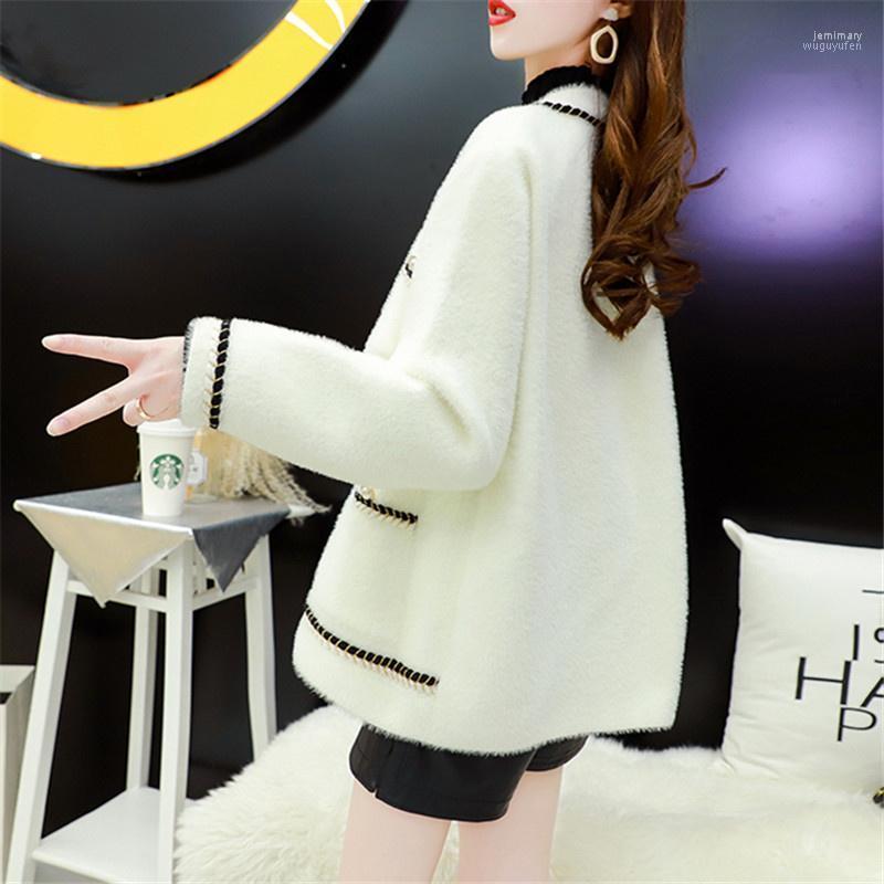

Women's Sweaters Black White Cardigan Sweater Women Winter Warm Casual Loose O Neck Faux Mink Cashmere Knitted FemaleWomen's Jemi22