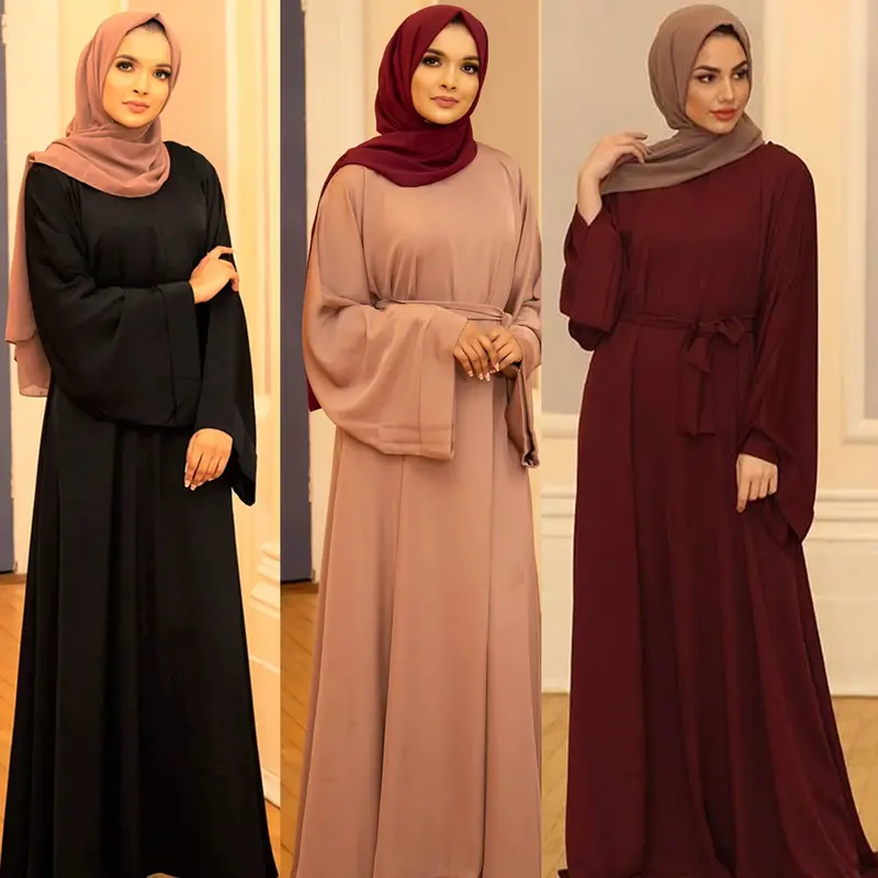 Ethnic Clothing Abaya Large Size Dress Long Sleeve big Size lace up Muslim dresses-image-771323746