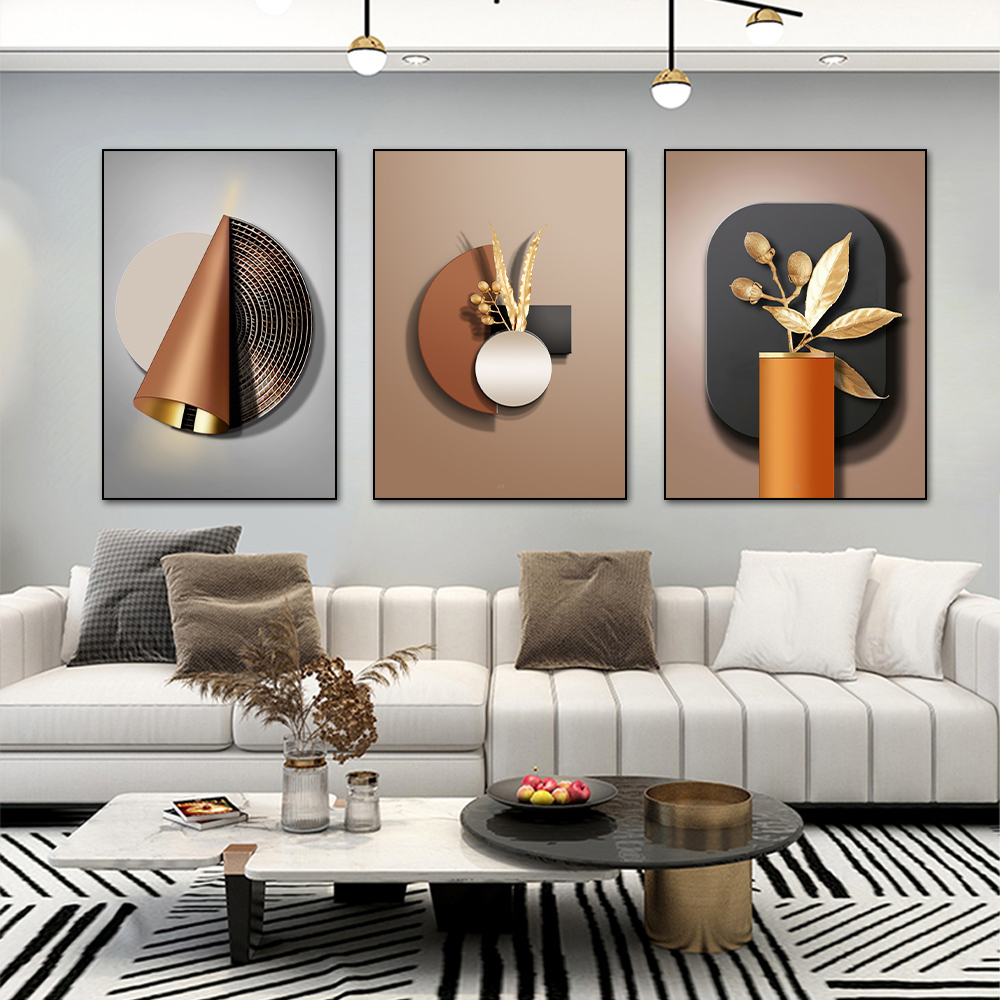 

Nordic Black Gold Leaf Canvas Poster Abstract Geometry 3D Visual Wall Art Painting Prints Pictures for Morden Living Room Decor