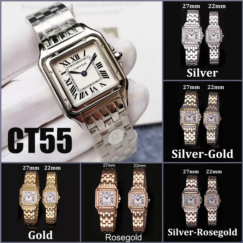 [NO Diamonds] Dupe Car-tier Stainless Steel Women's Watches Wristwatch Quartz Watch 22mm/27mm CT55-image-761289610