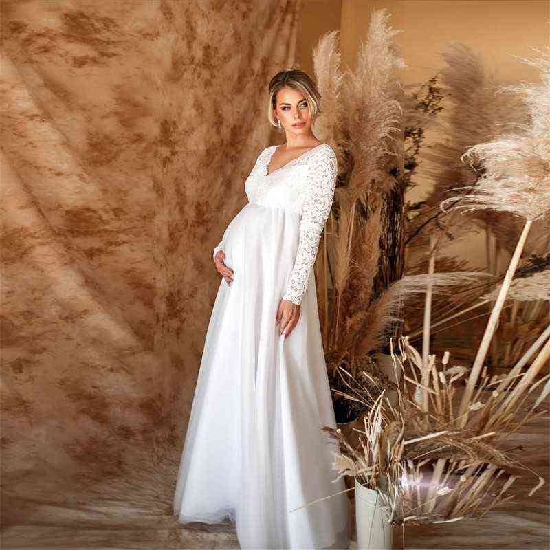 

Lace White Maternity Dresses For Baby Shower Sexy Pregnancy Photo Shoot Maxi Gown Pregnant Women Party Wedding Photography Props G220418