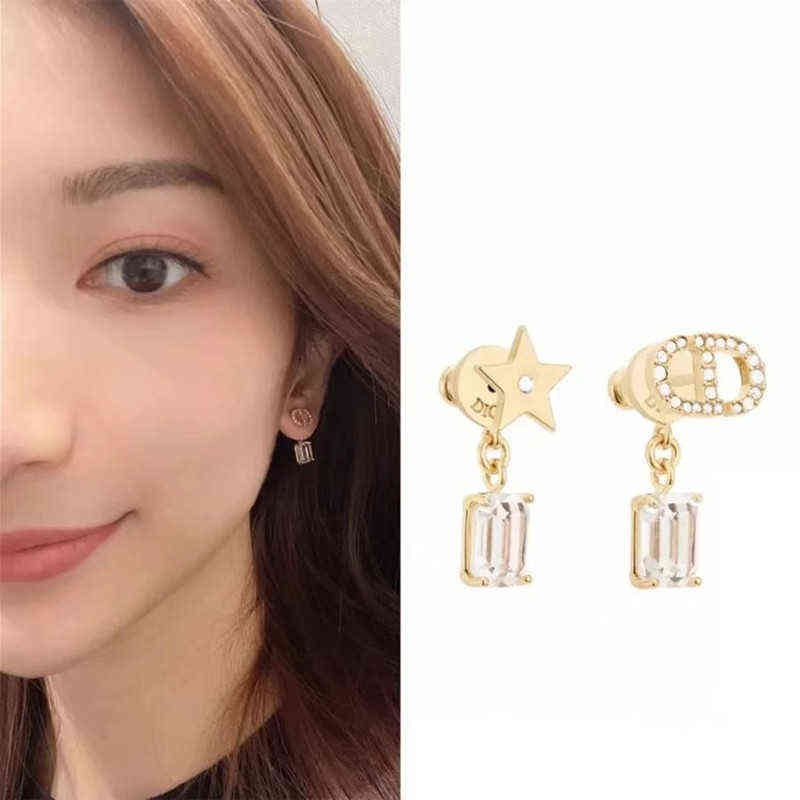 Fine new with Diamond Star Earrings women's red style versatile temperament high 925 silver needle Earrings-image-782754278