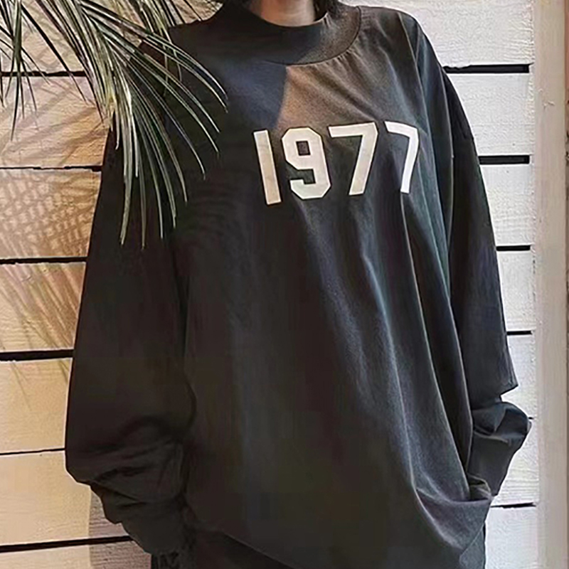 

Felted Letterings Long Sleeve Tee Casual Oversized T-shirts Cotton T Shirts Men Women Hip Hop Streetwear MG220095, Black