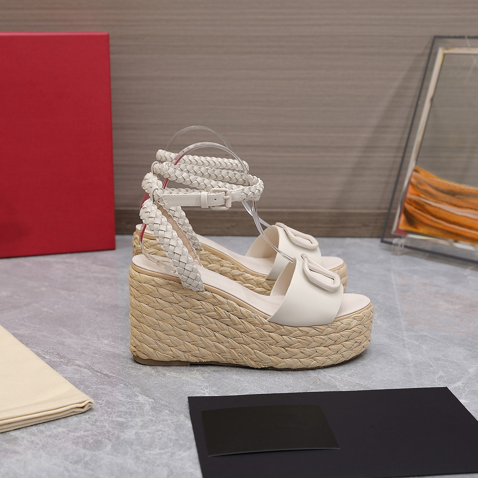 

2022 high heels women's sandals thick bottom light rope braided cross belt fisherman's shoes luxury female designer wild wedge wedge lettered 34-41, Fuchsia