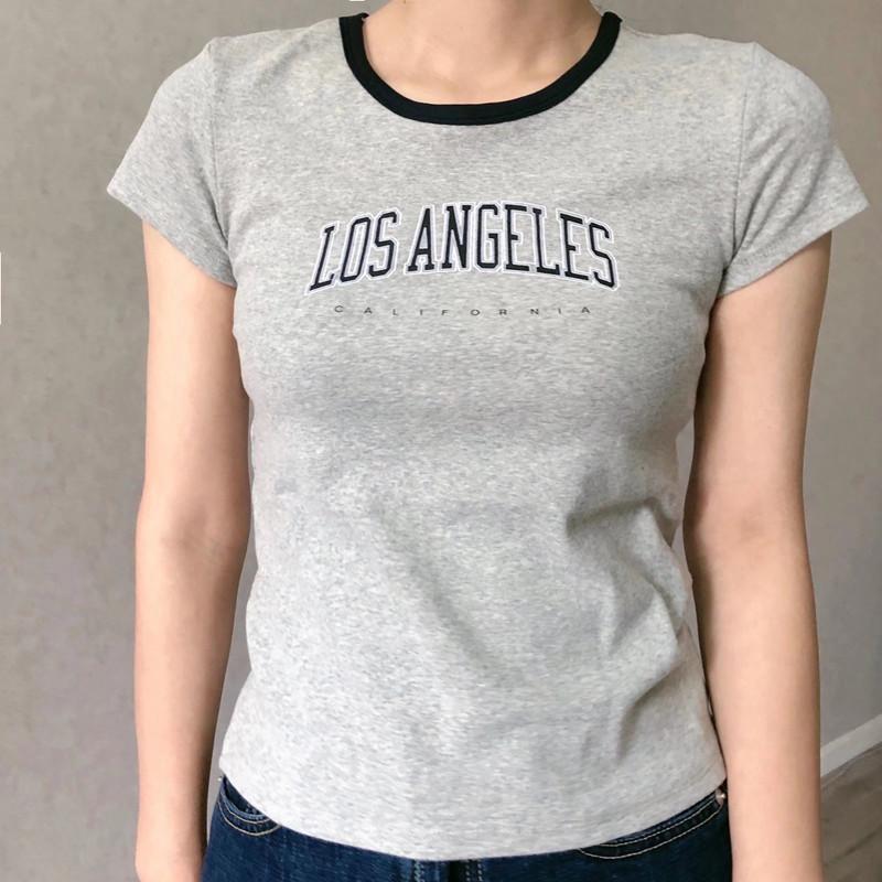 

Women's T-Shirt UNUTH Girls Soft Cotton O Neck 2022 Summer Fashion Ladies Casual Slim Female Letter Straight Top, Gray