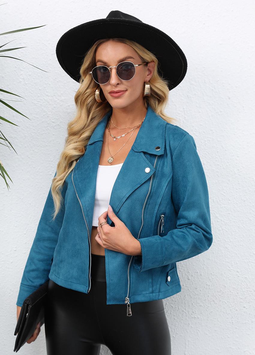 

Liti Winter Autumn Jacket Coat Womens Deerskin Velvet Zipper Lapel, Khaki