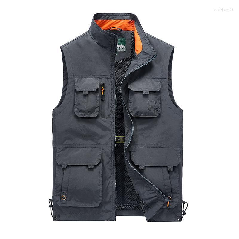 

Men's Vests Classic Outdoor Vest Pographer Fishing Reporter Multi-pocket Waistcoat Jacket Male Mesh Sleeveless Hiking Stra22, Gray