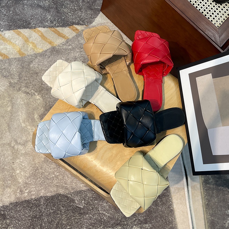 

Slippers Designer Flat slippers for women summer 6 color open-toe sandals size 35-40 woven lazy beach casual shoes wholesale, Black