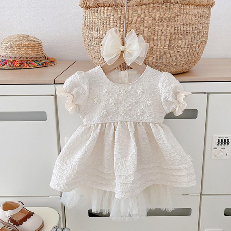 

Girl's Dresses Elegant Born Baby Girl 1St Birthday Dress Pearl Decoration Toddler Christening Kid Princess Party For GirlGirl's, Beige