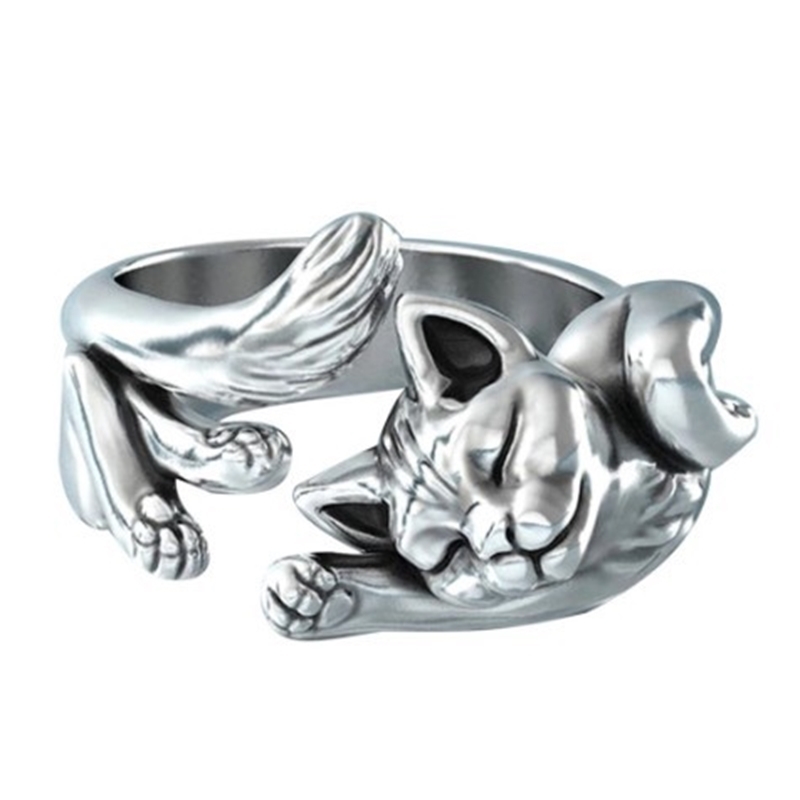 

Vintage Silver Cute Cat Ring Frog Ring Hedgehog Animal Design Jewelry Wholesale