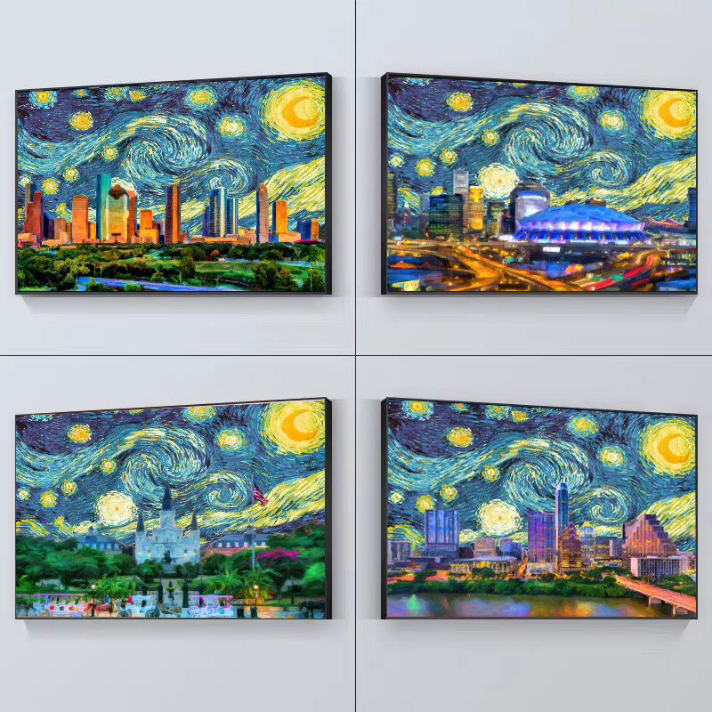 

Abstract Starry Night Landscape Canvas Poster Iron Tower Bridge Wall Art Print Decorative Picture Modern Living Room Decor