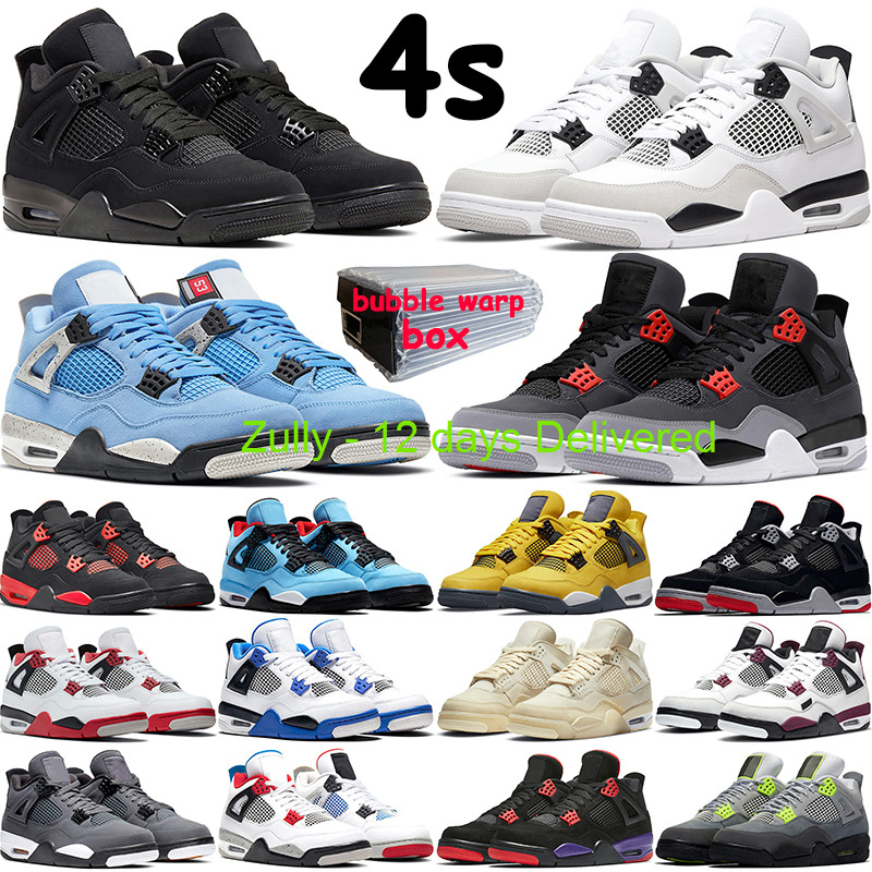 

with original box 3 days ship OG Box 4s Military Black Cat Basketball Shoes Men Women jumpman 4 Sail University Blue Infrared Pure Money Neo, # 39