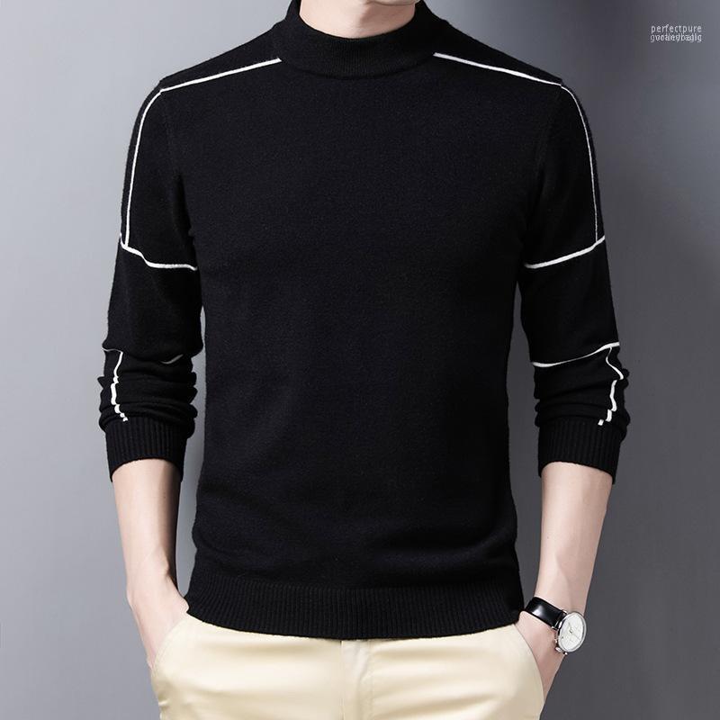 

Men's Sweaters 1802 Autumn Winter Men Mock Neck Sweater Solid Color Knitting Trendy Business Casual Fashion Urban Slim Fit Swreetwear Pullov, 1802 dark red