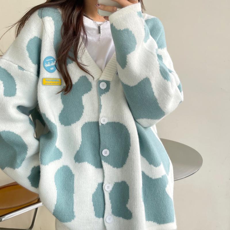 

Women's Knits & Tees Japanese Cow Thick Coat Women Loose Sweater 2022 Autumn Winter Korean Lazy Kawaii Harajuku Knitted Tops Oversized Cardi, White