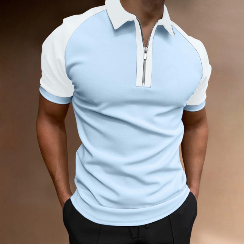 

Men's Polos Men's Shirt Spring/summer Matching Color Zip-up Sleeve T-shirt Short T-shirtMen's Men'sMen's, Black