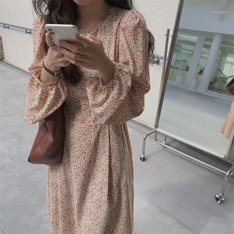 

Casual Dresses QIUBENLIZI 2022 Women Spring Summer With Flowers Floral Fashionable Korean Style Vintage Oversize Long Dress DR9137, Blue