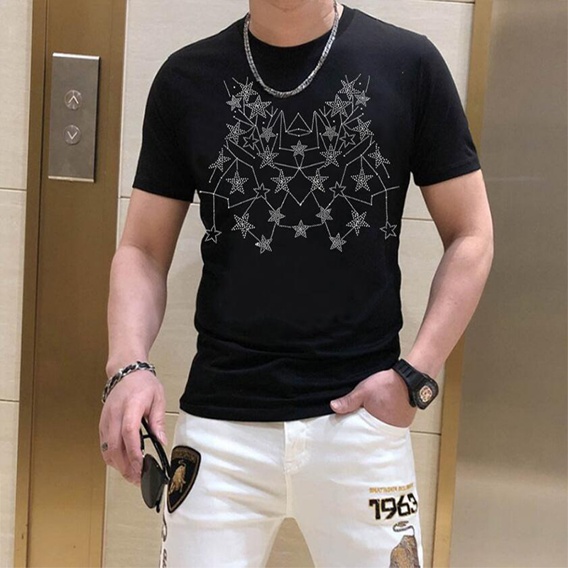 2022 été chaud diamant hommes à manches courtes T-shirt coton multicolore étoile motif homme vêtements grade concepteur décontracté été mâle t-sh