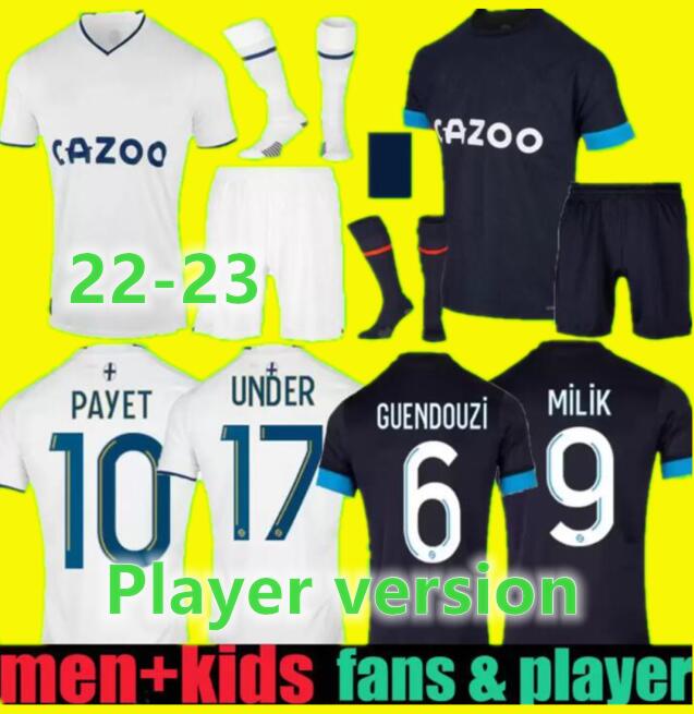 

GUENDOUZI 22 23 Olympique De Marseilles soccer jerseys 2022 2023 OM MILIK maillot foot UNDER CLAUSS KONRAD Mbemba Player version PAYET football shirts men kids kit