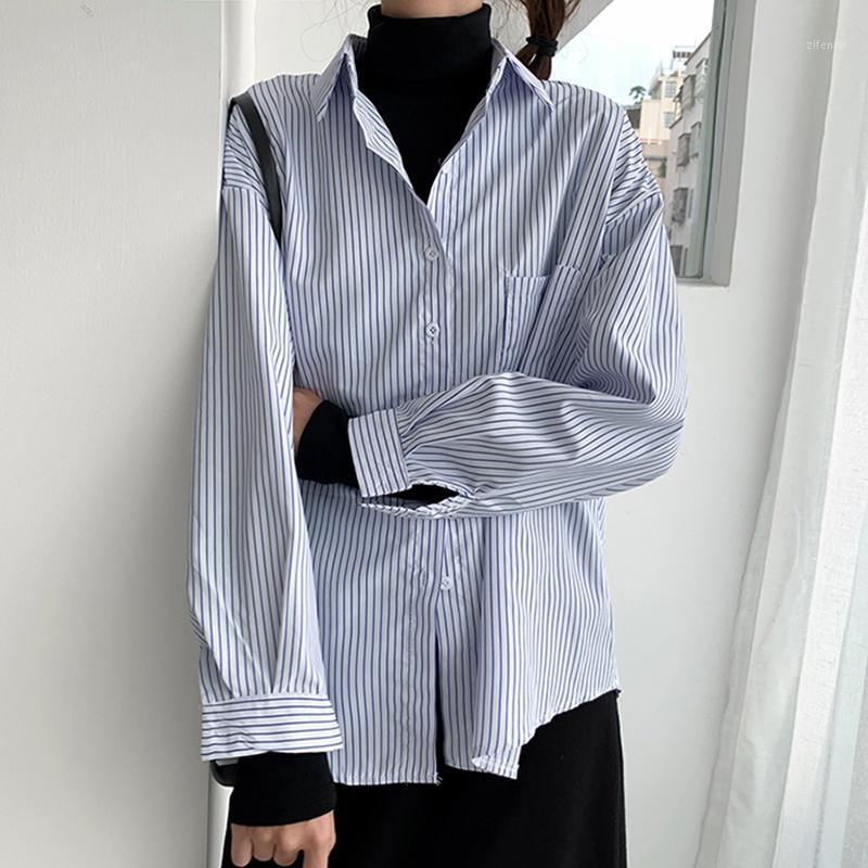 

Striped Blouse Women Shirt Oversized Casual Ladies Long Seeve Womens Tops And Blouses Boyfriend Style Korean Blusas Spring Women's & Shirts, Black