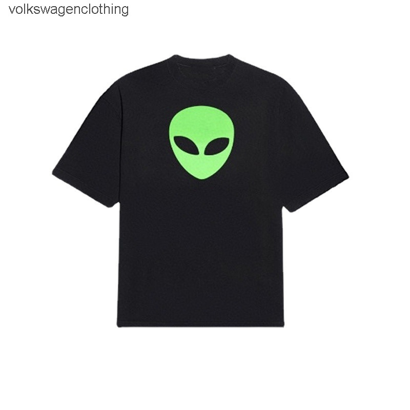 Blencige Women and Men Loose T-shirt Spring Summer High Version b Alien Head Printing Tide Brand Destruction Frosted Round Neck Short Sleeve