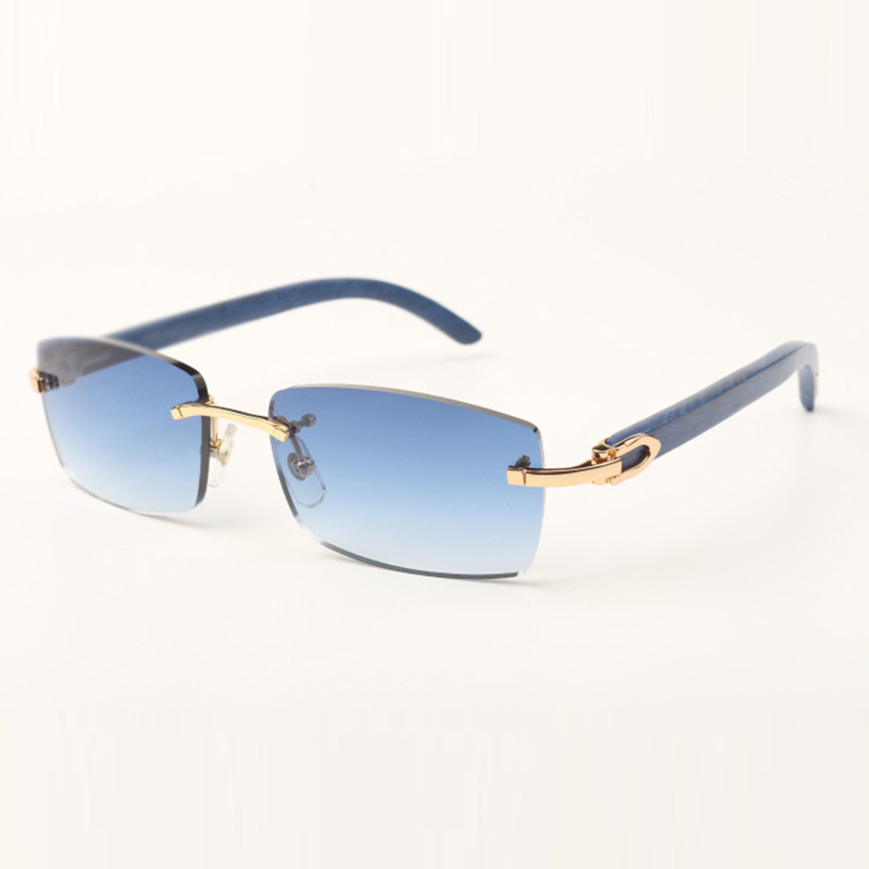

rimless sunglasses 3524012 with blue wooden sticks and 56 mm lenses for unisex