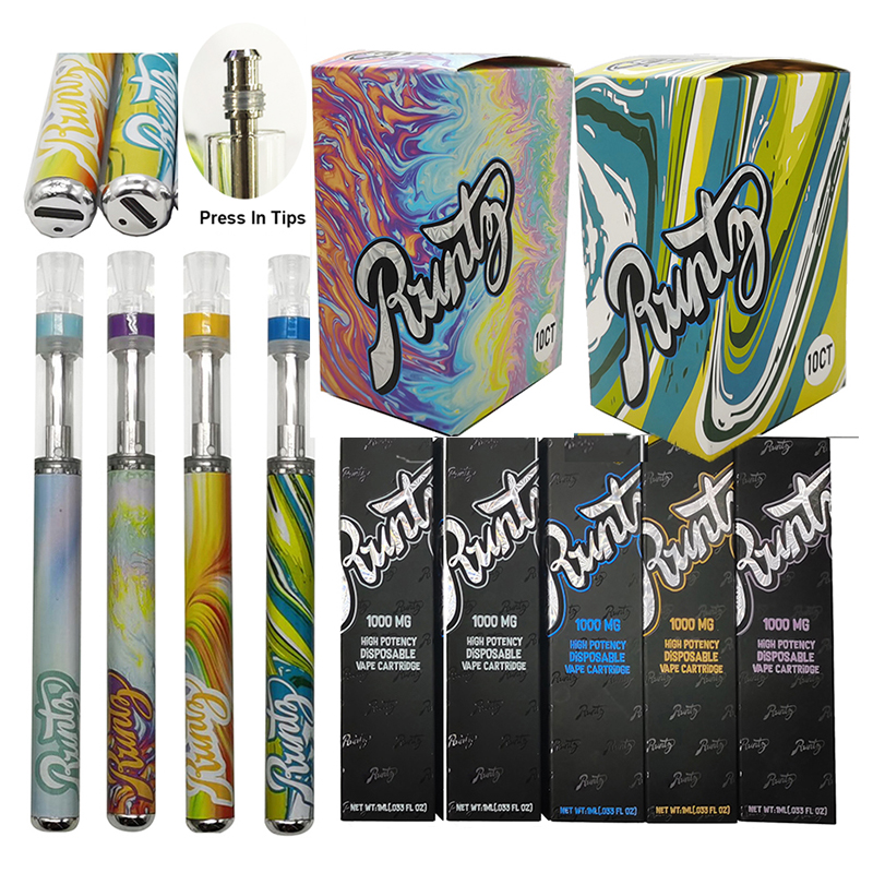 

Runtz Disposable Vape Pen 1.0ML Rechargeable 350mah Battery Vaporizer Starter Kits E-Cigarettes Packaging Box Snap in Tips Round Pens Empty Cartridge Package