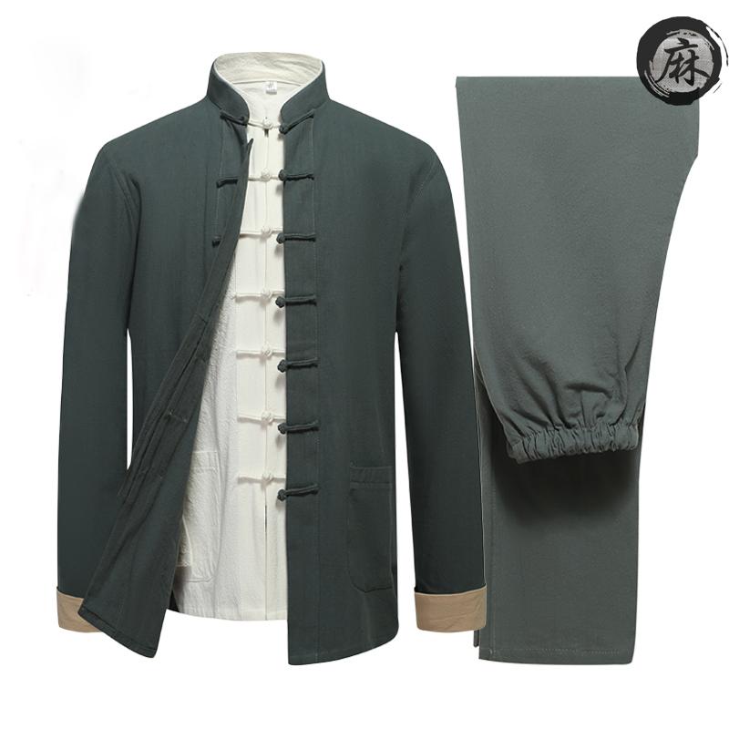 

Men's Tracksuits 3pcs/set High Quality Male Cotton&linen Spring Tang Suit Hanfu Martial Arts Costumes Outfit Tai Chi Clothing, Black