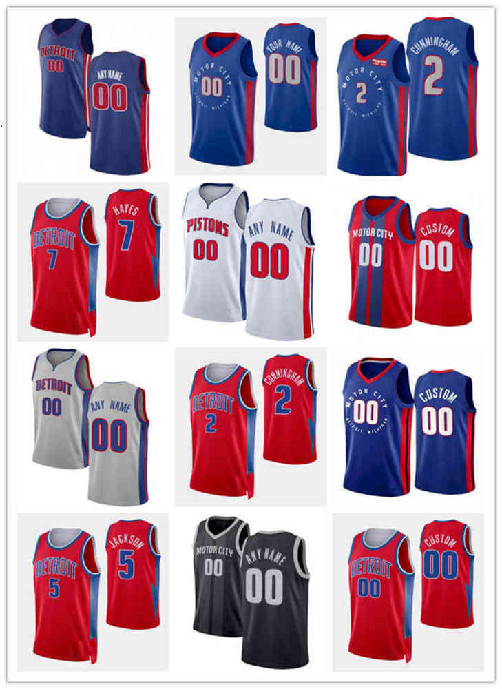 

75th Custom Mens Womens Detroit''Pistons''Jersey 2 Cade Cunningham 55 Luka Garza 7 Killian Hayes 5 Frank Jackson Basketball Jerseys, Color
