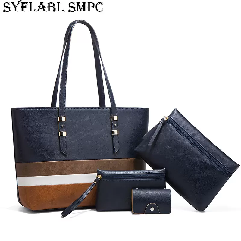 

Trend Panelled Handbag Women Simple Four-Piece Suit Large Capacity Shoulder Bag Female Travel Shopping Leather Crossbody Bag, (30cmmax length50cm)