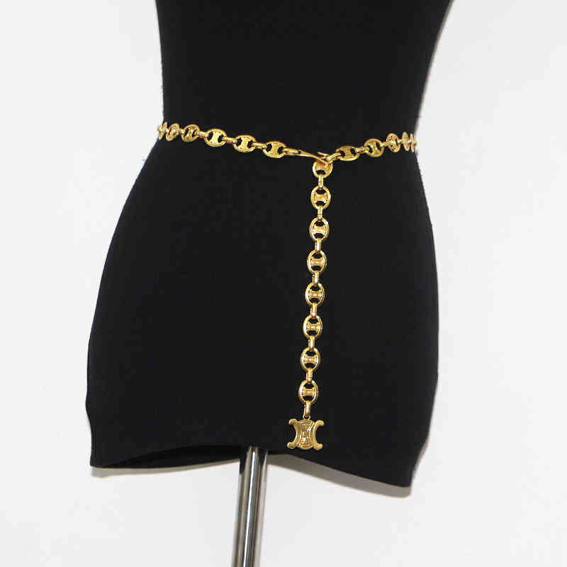 

Designer Belts Luxury Versatile medieval Metal Arc de Triomphe belt pig nose waist chain Vintage small incense necklace decoration, Black