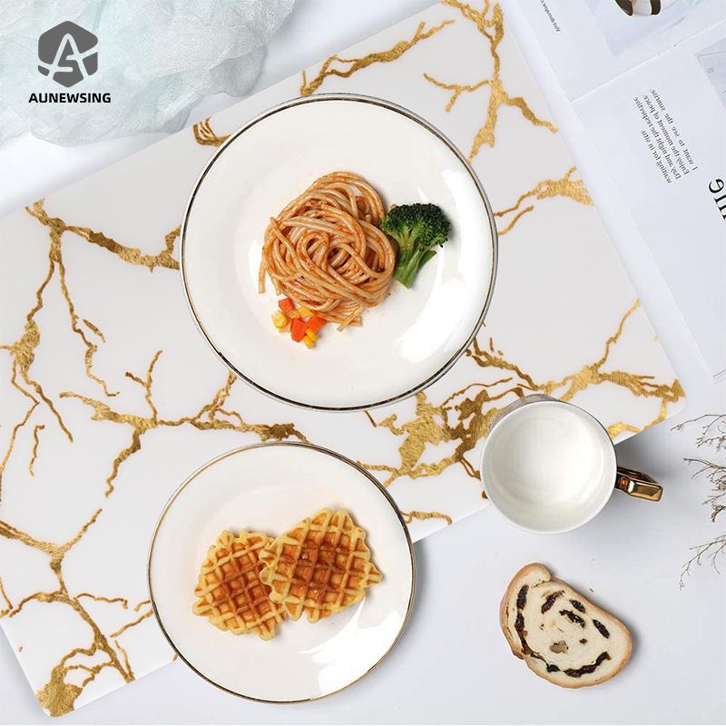 

Mats & Pads Marble Pattern Table White And Gold Placemat PVC Tableware Pad Drink Coffee Cup Coasters Heat Insulation Wipeable Place Mat