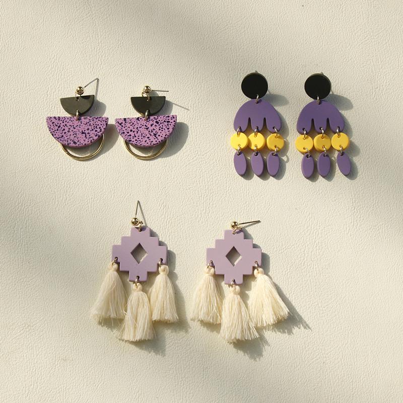 

Dangle & Chandelier Ins Acrylic Purple Color Geometric Hollow Hit Tassel Long Drop Earrings For Women Fashion Jewelry Accessories GiftDangle