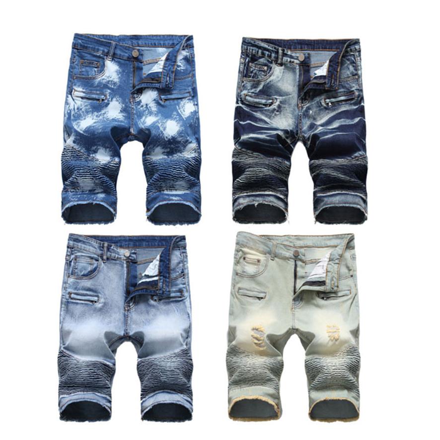 

2020 Men Short Denim Pants Knees Length Jean Mid Waist Causual Fashional Distressed Shorts Ripped Straight Wave 324o, T-1764