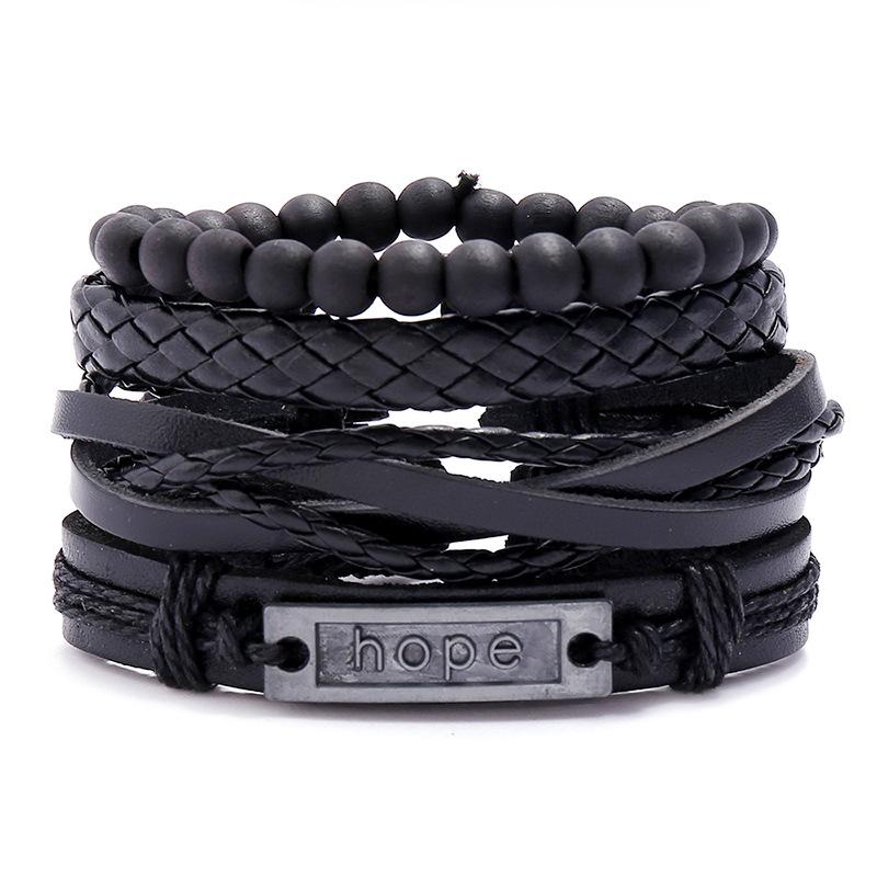 

Link, Chain Vintage 4 Pcs/set Punk Multilayer Braided Leather Bracelet Fashion Hope Letter Beads Bracelets Bangles For Men Jewelry Gifts