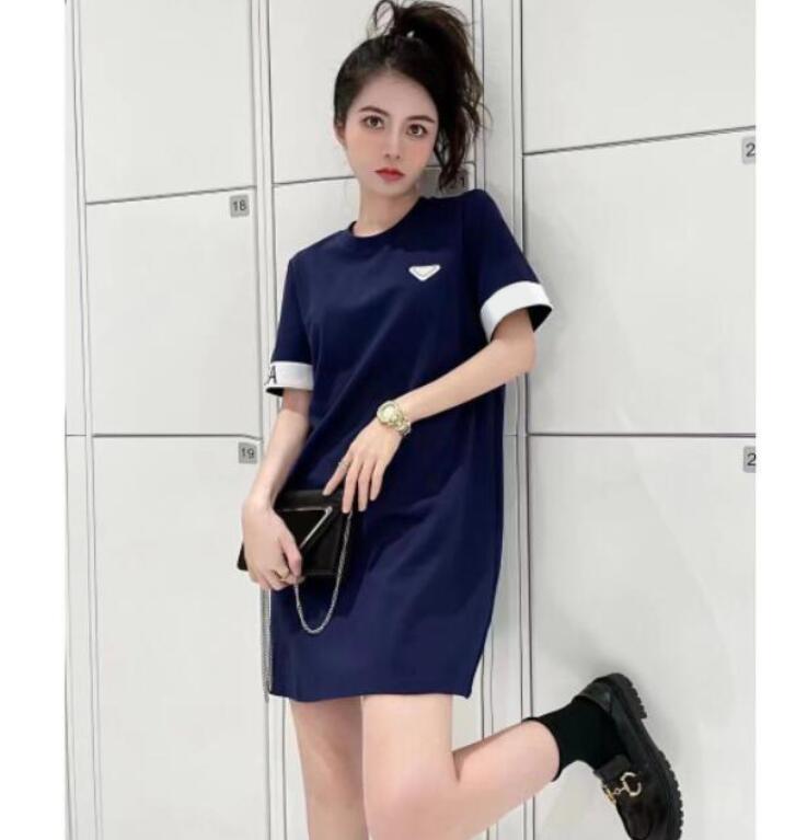 

Spring 2022 new fashion womens Knits PRD t shirt designer high-end luxury round neck long triangle paste dress in 3 colors, Customize
