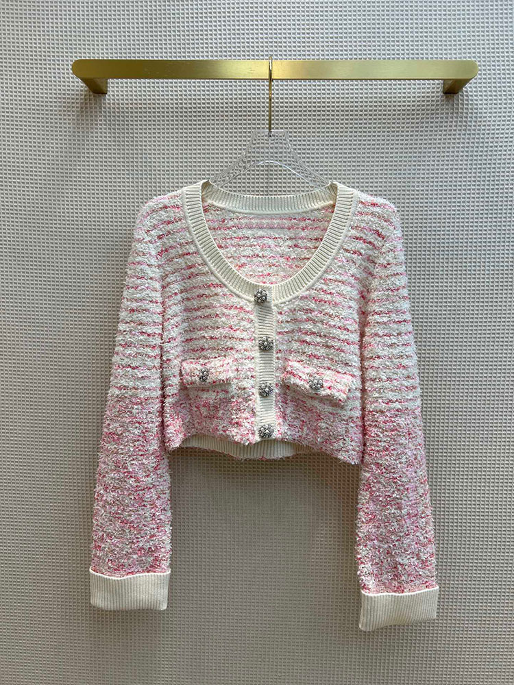 

208 2022 Spring Milan Runway Coat Cardigan Kint Jackets Long Sleeve Pink V Neck High Quality Button Fashion Womens Clothes tao