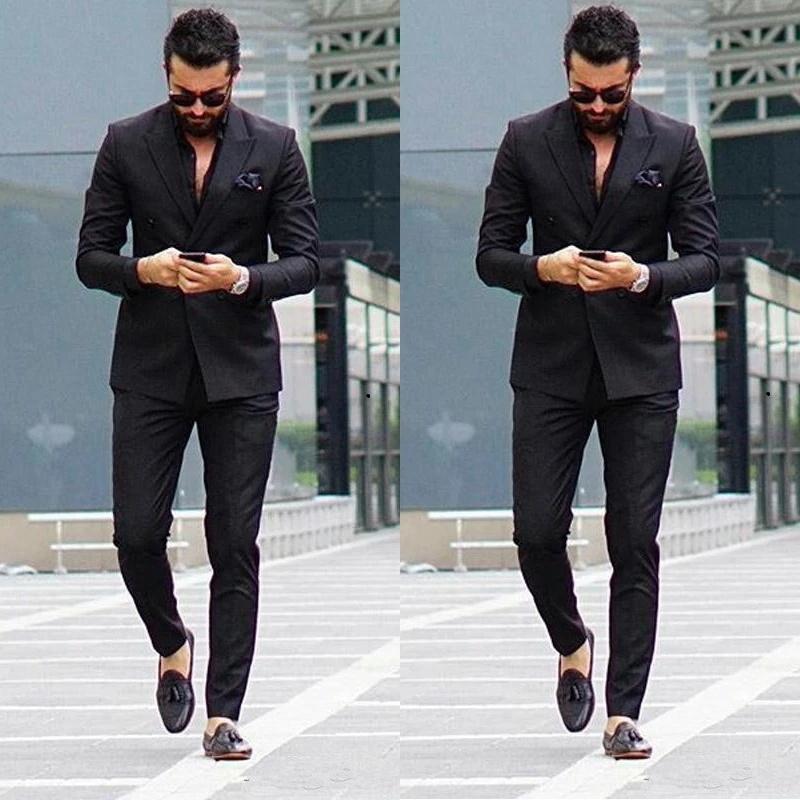 Costumes pour hommes Blazers Hommes Costume 2 Pièces Noir Slim Fit Blazer Pantalon Mode Travail Porter Mariage Mâle Marié Affaires Causal Prom Pa