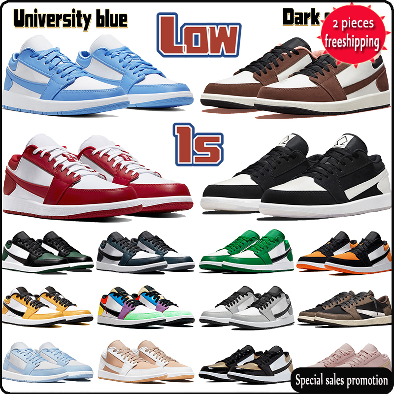 

2022 Newest Low 1 1s mens basketball shoes dark mocha university blue SE Light Smoke Grey Gym Red white Atmosphere dark teal pine green gold toe NB, 01 university blue