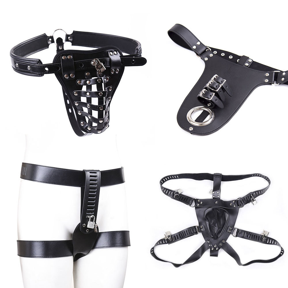 Hommes chasteté pantalon sexy lingerie culotte harnais fétiche en cuir en cuir sous-vêtements BDSM Bondage restreintes femmes érotiques jouets se