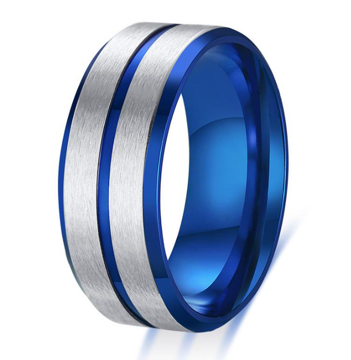 

8mm Fashion Silver and Blue Color Mens Ring Stainless Steel Male Wedding Band Jewelry Anel Masculino Bague Homme