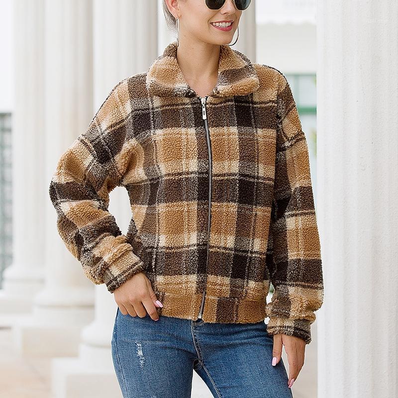 

Women' Wool & Blends Vintage Pocket Women Jacket Coat Female Outerwear Chic Top Coats Fashion Slim Long Sleeve Plaid Casual Loose Blend