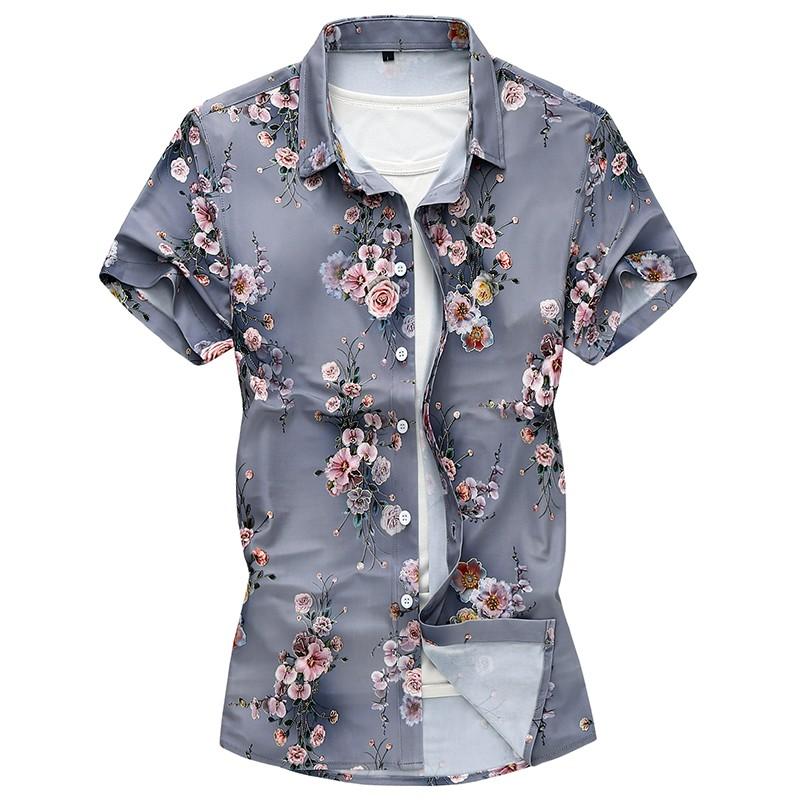 

Men's Casual Shirts Mens Cardigan Short Sleeve Hawaiian Beach Flower T Shirt Turtleneck Clothing Trend Comfortable Top TeesMen's, 182 gray