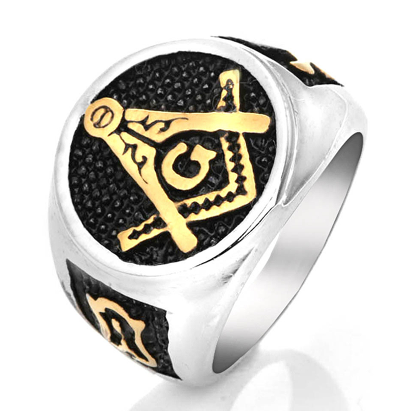 

Unique Design 316 Stainless steel Vintage fraternal order Masonic Ring Men Jewelry Items Gold Plating masonic symbol mason emblems jewel