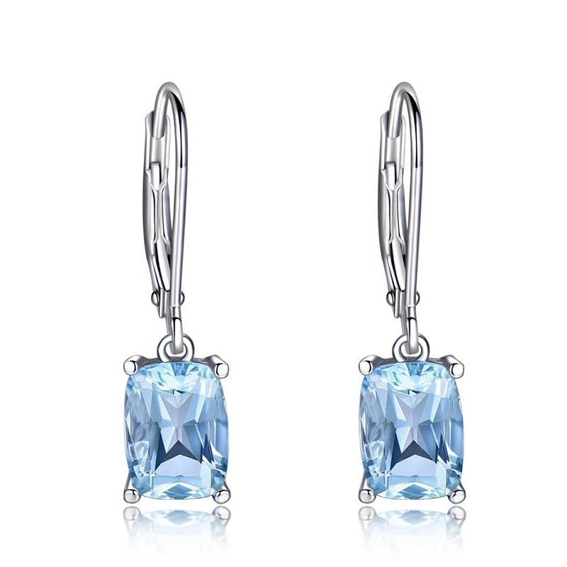 

Hoop & Huggie Chic Silver Sparkling Princess Cut Aquamarine Dangle Drop Leverback Earrings For Women Birthday Jewelry