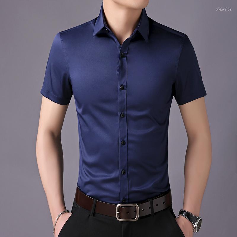 

Men's Dress Shirts High Quality Men Shirt Short Sleeve Business Solid Color Fashion Male Social Slim Fit Cotton Dway22, Black