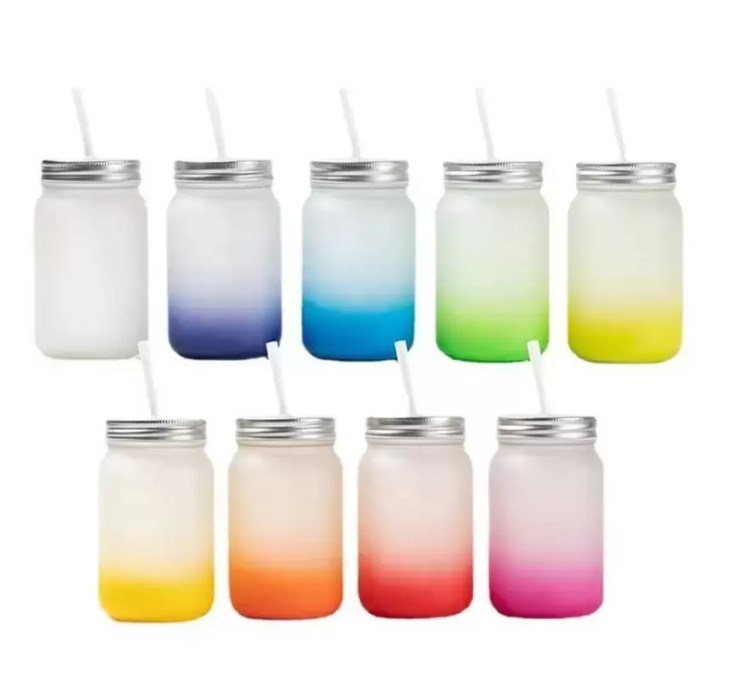 

Wholesale! Sublimation Mason Jar Mug 15oz Gradient Glasses DIY Multi-Color Wine Glasses Sublimating Beer Cup Heat Transfer Drinking Mugs, Picture color