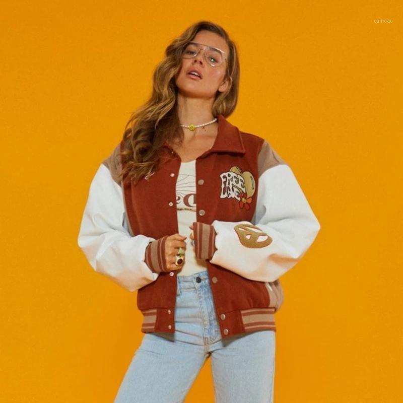 

Women' Jackets Autumn Baseball Uniform Varsity Bomber Jacket 2000s Retro Button Patchwork Oversized Coat Harajuku College Streetwear, Orange