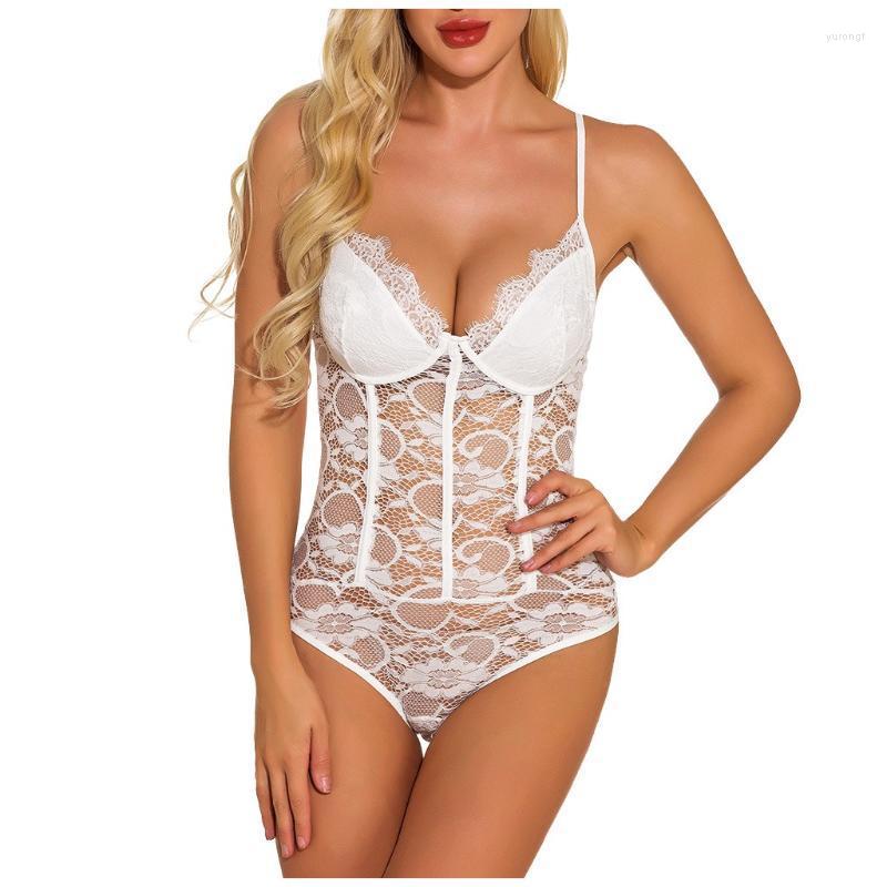 

Bras Sets Sexy Lace Lingerie Pajamas Women Underwear Sleepwear Bodysuit Jumpsuit Teddy 65%cotton 35%polyester A, Black