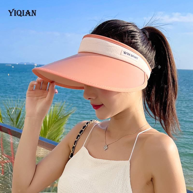 

Wide Brim Hats Summer Empty Top Hat For Women Sun Ladies Beach Visor Adjustable Holiday UV Protection Baseball CapsWide, Cream