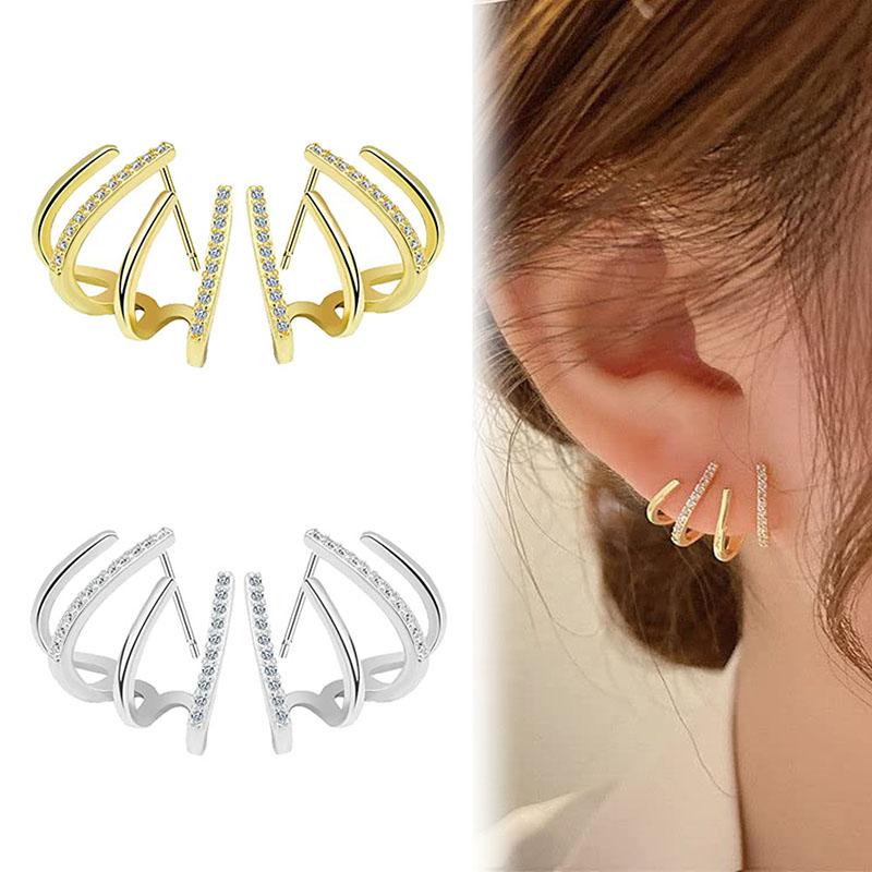 

Clip-on & Screw Back Fashion Korean Four Ear Cuff Earrings For Women Silver Color Cuffs Wrap Earring Minimalist Trendy Jewelry GiftClip-on C